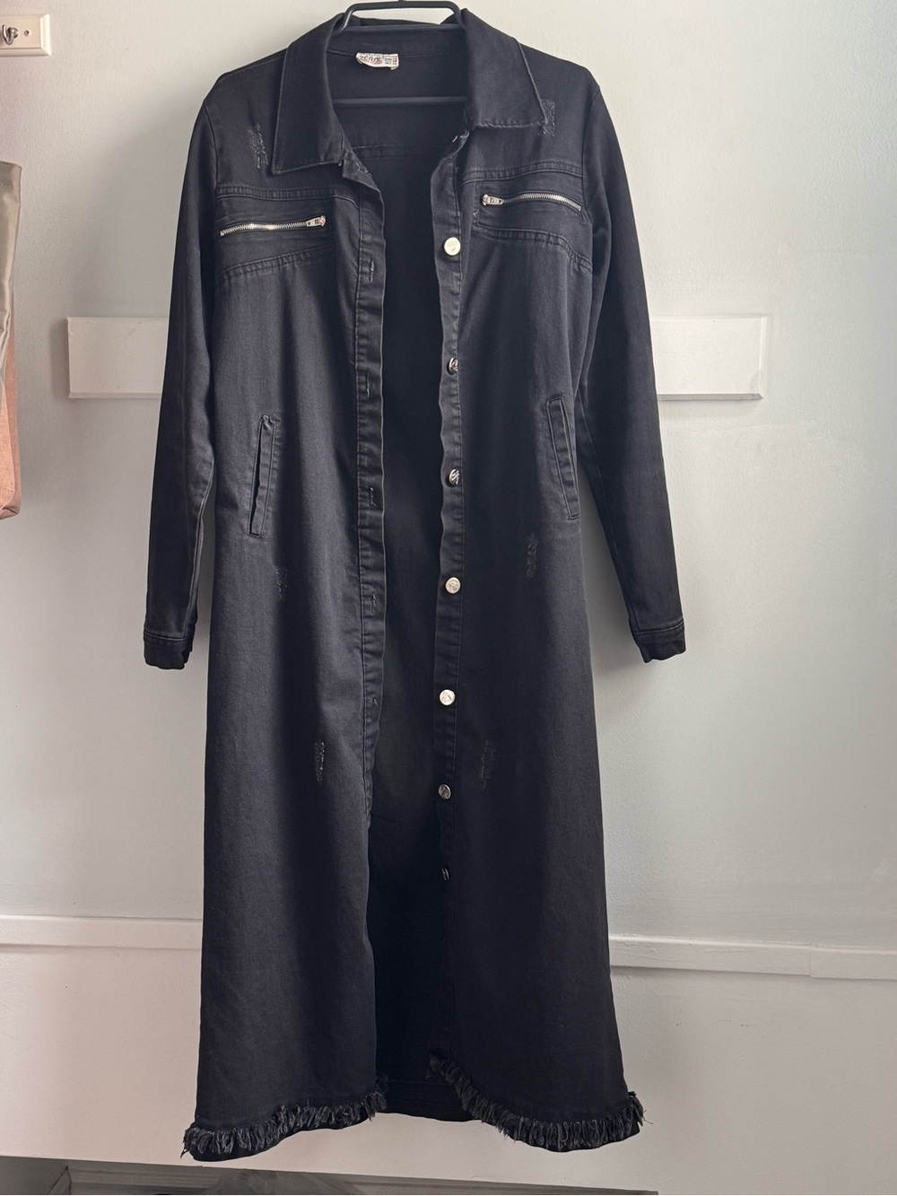Women's Long Black Button-Front Trench Coat made in Turkey